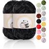 Aeelike 200 g di lana e ciniglia, calda nera, per uncinetto, morbida coperta per lavorare a maglia per bambini