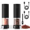 COKUNST Set di macina per sale e pepe elettrico, ricaricabile, nero, con base, regolabile, luce LED per barbecue, ristorante, cucina