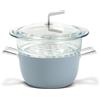 TVS PENTOLE Set per Cotture a Vapore Luna Induction, Casseruola Antiaderente Ø20 cm, con inserto forato in Vetro, Adatta all'induzione, Manici in acciaio, Coperchio in vetro, Celeste, Made in Italy