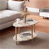 [en.casa] Tavolino da Divano con 2 Piani Ovali Gambe in Legno di Faggio Tavolo Basso Moderno Tavolino da caffè per Salotto Soggiorno 70 x 44 x 43 cm Effetto Marmo Crema