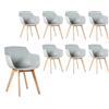 H.J WeDoo Set di 8 sedie per sala da pranzo, poltrone scandinave, design retrò con gambe in faggio solido, colore: grigio