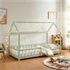 [en.casa] Letto per Cameretta Lettino a Forma di Casetta con Sbarre Letto Singolo per Bambini Struttura in Legno di Pino 90 x 200 cm Menta Verde
