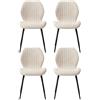 HJhomeheart Set di 4 Sedie da Pranzo, Sedie da Cucina Moderne, Sedie Imbottite con Gambe in Metallo, Cuscini in Tessuto con Motivo a Righe, Beige-ST