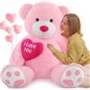 MorisMos 130cm Orso Peluche Gigante con I Love You, XXL Rosa Orsacchiotto di Peluche Grande Morbido Orsetto Pupazzo Teddy Bear Regalo per Bambino Fidanzata Lei Compleanno Decorazioni