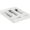 Relaxdays Portaposate, Divisore per Posate da Cassetto, 4 Scomparti, Utensili, Intrecciato, HxLxP: 4,5x26x36 cm, Bianco