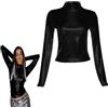SamHeng Top Lucidi a Maniche Lunghe da Donna, Dolcevita con Collo a Finta Metallizzato, Tunica con Pullover Casual Slim Fit per Abbigliamento da Club, Camicetta a T in Pelle Tinta Unita, Canotte Sexy da Festa