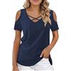 Rayson Estivo Magliette Donna Camicette in Maglietta Scollo a V Manica Corta Elegante off Spalla T-Shirt Incrociata Casual Tinta Unita Top(Blu Navy,XL)