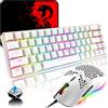 ZIYOU LANG Tastiera e Mouse RGB Gaming Cablate, 68 Tasti Switch Blu 60% Mini Tastiera Meccanica Chroma, Topo Ottico Leggero Favo da 6400 DPI, Cavo da USB a Tipo C, Compatibile con Windows Mac PS4 XBox, Bianca