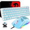 ZIYOU LANG Tastiera e Mouse Gaming USB Cablate, 68 Tasti Switch Blu Retroilluminazione BluGhiaccio 60% Tastiera Meccanica Bianco, Topo Programmabile Leggero da 6400DPI Verde, Compatibile con Windows Mac PS4