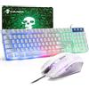 CROSS ZEBRA Tastiera e Mouse da Gioco, 104 Tasti Retroilluminazione Arcobaleno LED Tastiera, 4 Pulsanti 2400 DPI Mouse e Tappetino per Mouse, USB Cablato Compatibile con PS4 XBox(Necessario Adattatore) Bianca