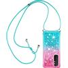 Paekear Custodia per Cellulare con Corda per Xiaomi Mi Note 10 Lite Case, Liquido Sabbie Mobili Bumper TPU Cover con Collana Practical Stylish/Necklace Cordoncino Cordino Tracolla, Rosa & Blu