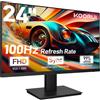 KOORUI Gaming Monitor 24 pollici, Altoparlanti incorporati, FHD 1920 * 1080p, 100Hz, Montabile VESA 75 x 75 mm, Adaptive Sync, Cura Degli Occhi e Regolazione Ergonomica Dell'Inclinazione