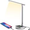 MDHAND MAHAND - Lampada da scrivania a LED, dimmerabile, 5 colori e 10 livelli di luminosità, 10 W, ricarica wireless e porta USB, per smartphone, comodino, caricatore wireless
