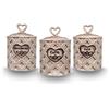ARCA, Set 3 Barattoli per Sale, Zucchero e Caffè, Tris di Contenitori da Cucina in Ceramica Lavorata, Lavabili in Lavastoviglie, 10x15 cm, Fantasia Vintage, Colore Tortora