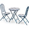 SALMAR Set Capri Tavolo+2 Sedie Piegh. Diam. 60 Cm H 93 Maioliche Blu Salmar