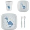 Sterntaler Set di stoviglie Dino Rexi - stoviglie per bambini e bambini in forma quadrata, ideale per nutrire e imparare a mangiare autonomamente, stoviglie robuste in materiale alimentare, grigio blu