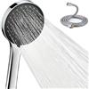 Xixitaihao Soffione Doccia con Tubo 1.5M, Soffione Doccia Anticalcare Alta Pressione, 130mm Soffione Doccia Grande con 3 Funzioni Getto, Cromo, Risparmio Idrico