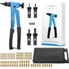 eSynic Kit 10 Rivettatrice Professionale con 100pz Dadi M3 M4 M5 M6, Pistola Manuale a Rivetti Mandrini con Valigetta, Pinza per Inserti Filettati per Auto Rimorchi Mobili Riparazione - Blu