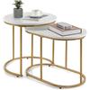 GIANTEX Set di 2 Tavolini da Salotto in Marmorizzato Oro, Tavolino da Divano, Tavolino da Caffè dal Design Moderno, Comodino, Telaio in Metallo Dorato