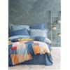 Nuit Des Rêves Ranforce Double Quilt Cover Set (200 x 200 cm), 100% cotone, stampa reattiva, 2 scatole per cuscino (80 x 80 cm), lavabile in lavatrice, blu/arancione/rosso/rosa, elegante e
