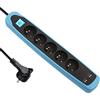 Electraline 35617 Multipresa con 5 Prese e 2 usb Cover in Silicone protezione contro impatto, blu, 2 m