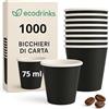 ecodrinks - 1000 Bicchieri Caffe Carta Da 75ml - Set Bicchierini Monouso per Bevande Calde/Fredde - Biodegradabili, Eco-friendly e Made in Italy, Nero