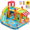 FBSPORT Castello Gonfiabile con Ventilatore con Scivolo Trampolino Piscina Parete da Arrampicata, Piscina di Palline oceaniche Parco Acquatico per Bambini 424 ×388 ×238 CM