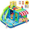 FBSPORT Castello Gonfiabile con Ventilatore con Scivolo Trampolino Piscina Parete da Arrampicata, Piscina di Palline oceaniche Parco Acquatico per Bambini 424 ×388 ×238 CM
