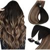 Sunny Hair Sunny Extension Capelli Veri Cheratina 16 Pollice Balayage #1b Nero Naturale 4# Marrone Scuro con #18 Biondo Cenere U Tip Estensioni dei Capelli Umani