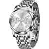 Taxau Orologio da uomo con cronografo, al quarzo, in acciaio inox, con data, multifunzione, di lusso, per uomo, 8406-silver cinturino e quadrante argento, round, Bracciale