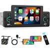 Podofo 1 DIN Autoradio con A-pple Carplay Android Auto, 5 Pollici Media Receiver Touchscreen con Bluetooth 5.1, Comandi al Volante, Mirror Link, FM, USB+Microfono+Telecamera Posteriore