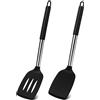 Vicloon Set di Utensili da Cucina in Silicone, 2 Spatole da Cucina con Manico in Acciaio Inox, Resistente al Calore Antiaderenti Spatole in Silicone, Set Spatola in Silicone per Cucina (Nero)