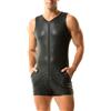 QiaTi Leotard - Pantaloni corti da uomo a maniche corte con zip, in ecopelle, con 2 tasche, per casual Club, Nero , XXL