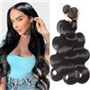 Jucames Extension Capelli Veri Umani Body Wave Human Hair Bundles Tessitura 100% Unprocessed Virgin Remy Brasiliano Double Weft Extensions Colore Nero Naturale for Woman 26 28 30 Inch