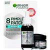 Garnier PureActive Pimple Patch 8 Ore Invisibile sulla Pelle 22 Cerotti + Crema Viso Idratante Matificante AHA BHA con Carbone da 50ml + Siero Anti Imperfezioni Trattamento Brufoli Punti Neri da 30ml