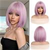 Esmee Parrucca Bob Corta Liscia Rosa Viola per Donna con Frangia - 14IN