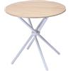 FurnitureR Tavolo da pranzo rotondo, diametro 80 cm, altezza 75 cm, colore rovere chiaro con struttura in metallo bianco, design scandinavo, colore rovere chiaro