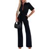 shownicer Tuta Donna Elegante Maniche Corte Playsuit Tinta Unita Monopezzi e Tutine Casual Pantaloni a Gamba Larga Jumpsuit Con Cintura A Nero S