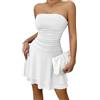 Ausing Abito Aderente con Spalle Scoperte Donna Sexy Vestito Discoteca Corto Abiti Party Cocktail Elegante Mini Tubino Senza Spalline Maniche Schienale Abito Increspato Attillato Bodycon Sera Bianco S
