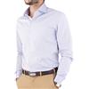 Cashmere Zone - Camicia Uomo 100% Lino Collo Coreana Elegante Estiva Leggera con Taschino a Contrasto Casual Chic (Azzurro, XXL)