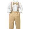 Generico Pantaloni Corti per Bambine Camicia a maniche lunghe da bambino per bambino Top Pantaloni con cravatta Bambino Bambini Abiti da gentiluomo Abito da festa Vestito Elegante 1 Anno (Beige 23 Years)