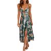 Generic Maxi abito estivo da donna, con fiori, sexy, elegante, scollo a V, spaghetti, abito leggero in chiffon, da donna, con lacci, per il tempo libero, per feste e vacanze, Verde 1, L