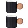 Fire Kirin Set di 2 tazze da caffè in ceramica, mini espresso, da 59 ml, con manico in legno, per tè o caffè (2, nero)