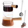 DIYJEP 2 Pezzi Misurino in Vetro per Caffè con 2 Pezzi Cucchiaio Dosatore da Caffè, Tazza da Caffè con Manico in Legno, Bicchiere per Caffè Espresso con Scala, Accessorio per Espresso Succo Liquido