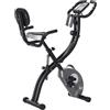 HOMCOM Cyclette Pieghevole con Schienale, Bande Elastiche e 8 Livelli di Intensità Regolabile, Cyclette Professionale con Display LCD, Porta Cellulare e Ruote di Trasporto