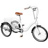 Konfiur Triciclo da 20 pollici, 3 ruote per adulti con cestino, bicicletta per la spesa, bicicletta per la spesa, bicicletta per la spesa, 3 ruote per attività all'aperto, colore bianco