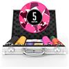 HEITOK Fiches da poker con denominazioni, 200 fiches da casinò ponderate da 11,5 g, 5 dadi, 2 mazzi con custodia compatta in alluminio per Texas Hold'em, Blackjack