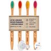 EHOP [EHOP] Set di 4 spazzolini da denti in legno francese con ventosa a parete | Setole extra morbide | Adatto ai bambini | Prodotto in Francia | Spazzolini ecologici | Manico di origine biologica