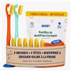 EHOP [EHOP] Kit - 2 spazzolini da denti per bambini con 6 testine ricaricabili extra morbide, 1 dentifricio solido alla fragola | Arancia e blu | Prodotto in Francia