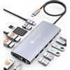NOVOO Docking Station 14-in-1 Hub USB C Con 2 HDMI 4K@60Hz, 8K DisplayPort, Gigabit Ethernet, PD100W, 6 Porte USB, SD/TF, Audio Adattatore Con Cavo Da 40 Cm per iPhone 15/MacBook/Dell